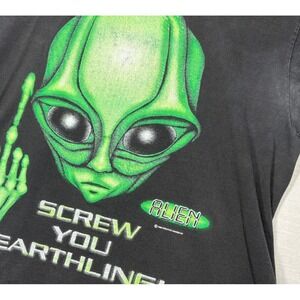 Vintage Creative Image Alien Shirt Men XL Screw F You Stained Faded Cracked